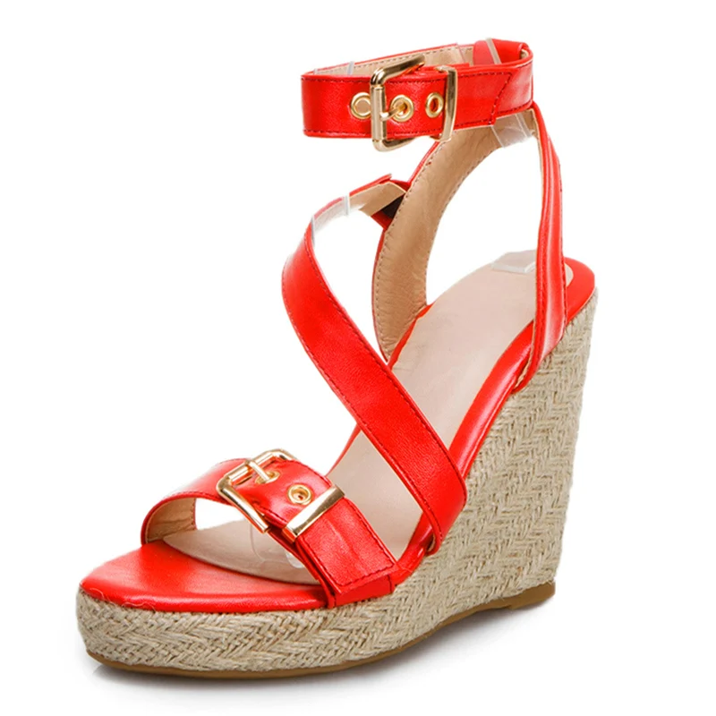 Fashion Wedge Sandals Women Summer Shoes Platform Knitted High Heels Flip Flops Large Size Cross Strap Party Shoes Female White