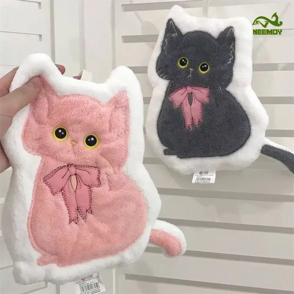 Cat Soft Towel Hand Towel Female Absorbent Cartoon Cat Towel 3-piece Set Ins Style Bathroom Wash Face Cute Household Items