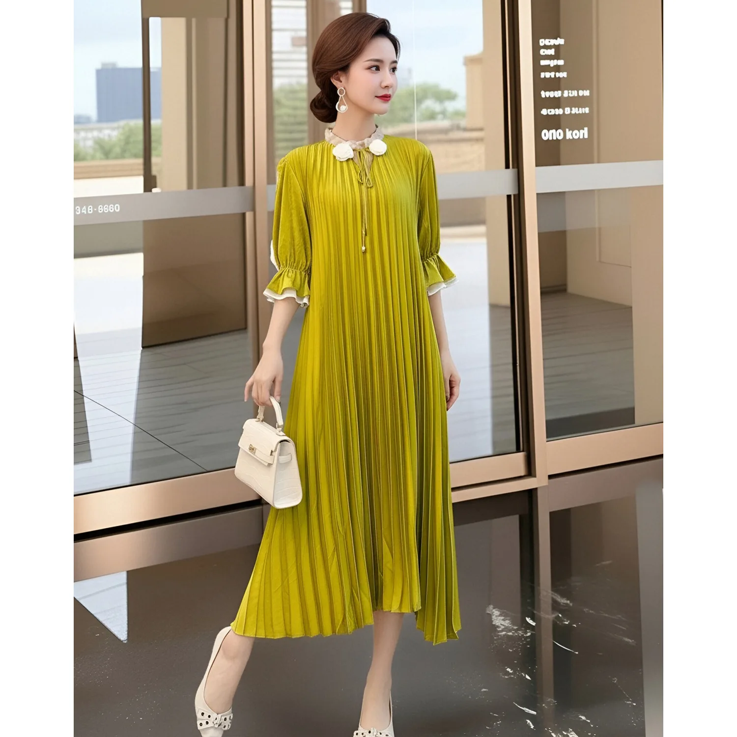 Miyake Pleated Dress Women's 2026 Summer New Style High-end Temperament Simple Pleated Skirt Waist Mid-length Skirt Green Skirt
