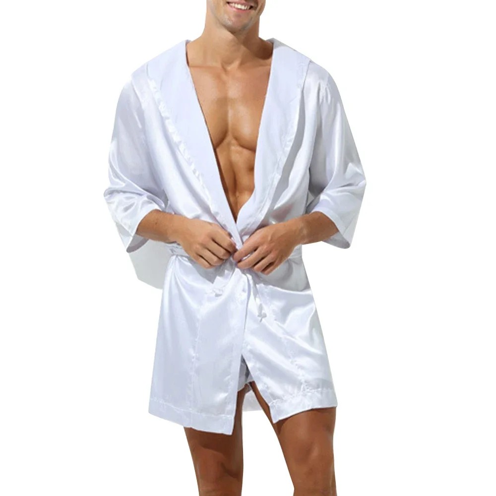 Male Nightgown Smooth Fashion Gown Bath High Quality Homewear Hooded Men Nightwear Pajamas Robe Satin 2022 New