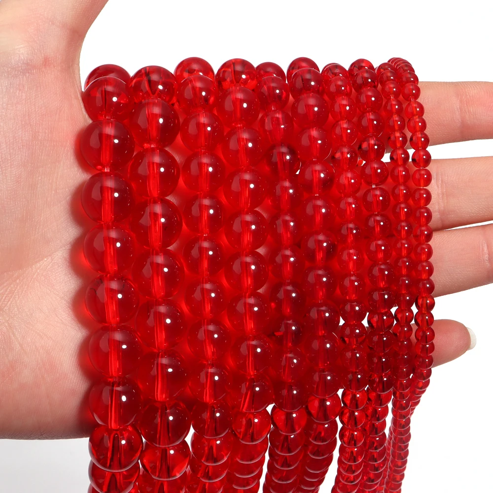 

1 Strand Red Glass Beads Charm 4/6/8/10/12mm Round Loose Spacer Crystal Glass Beads for Jewelry Making DIY Bracelet Accessories