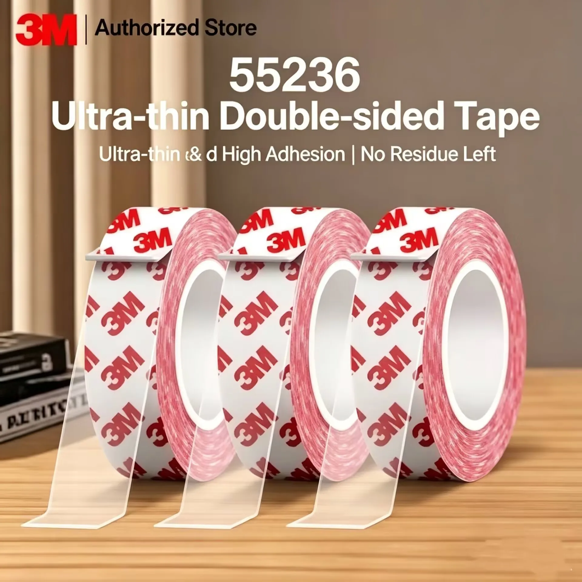3M 55236 Double Sided Adhesive Tape Ultra Thin High Viscosity Cotton Paper Tape No Residual Glue For Wall Hook Car DIY Craft Fix