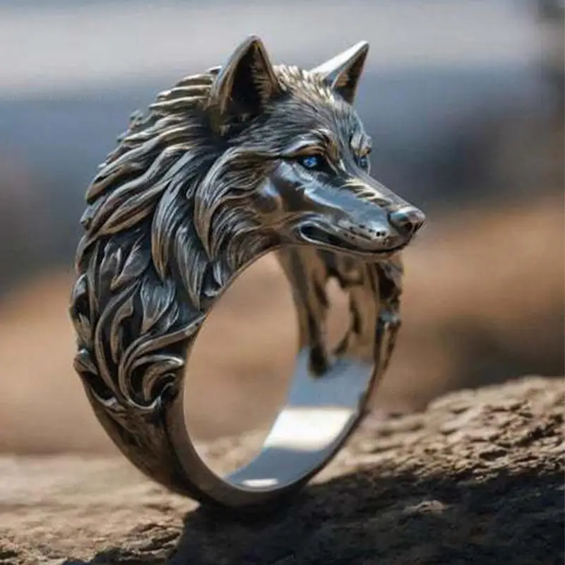 Retro Wolf Fox Ring For Men Silver Color Punk Gothic Ring Zinc Alloy Handmade Unisex Designer Jewelry Biker Accessories