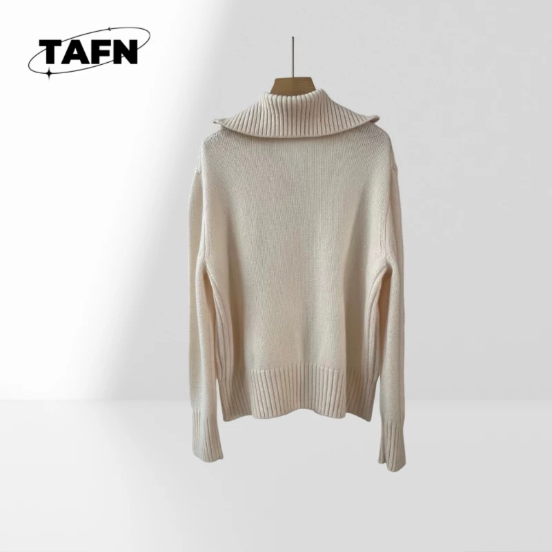 25 Europejski styl kaszmirowy ciepły luksusowy damski sweter uliczny kołnierzyki wyglądają dobrze trend przepływ komfortowy prosty gruby A25050