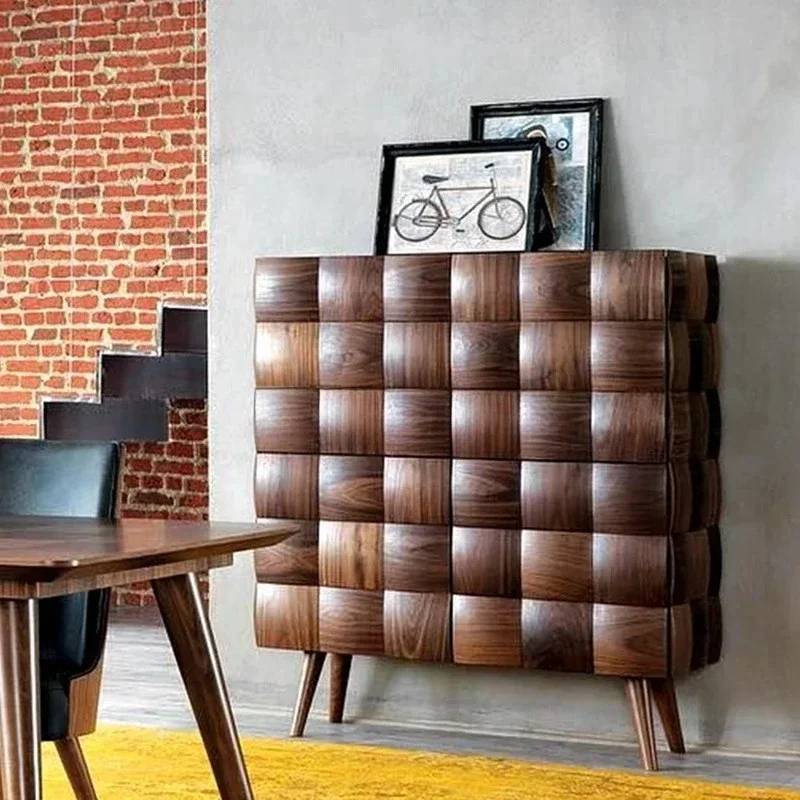 

XZZNordic black walnut dining side cabinet, medieval retro wind side cabinet storage cabinet, light luxury, customized