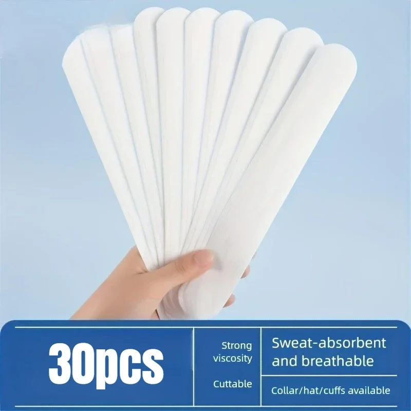 30Pcs Disposable Self-Adhesive Sweat Absorbing Pads, Wash-Free Collar Hat Patches for Shirts & Hats