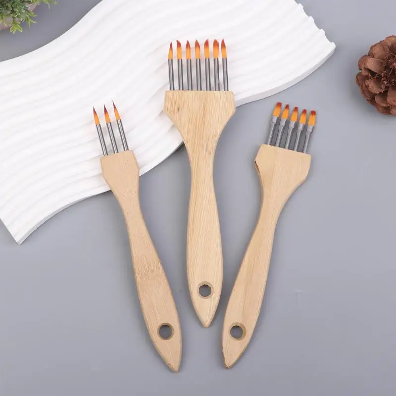 1/3/6Pcs Nylon Blend Wool Comb Brushes Multi-toothed Art Brushes for Watercolor Acrylic Painting Art Supplies