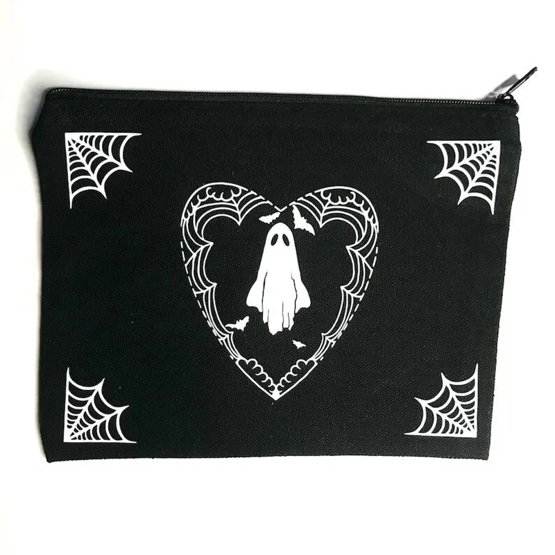 Ghost spider web Horror Gothic cosmetic makeup bag happy Halloween eve Costume party fall autumn spooky birthday decoration gift