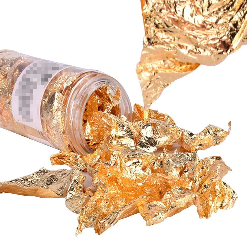 2 g/botella de papel de aluminio dorado, decoración de imitación de escamas de oro, hoja de plata, herramienta de decoración para hornear artísticas DIY para postre y pasteles