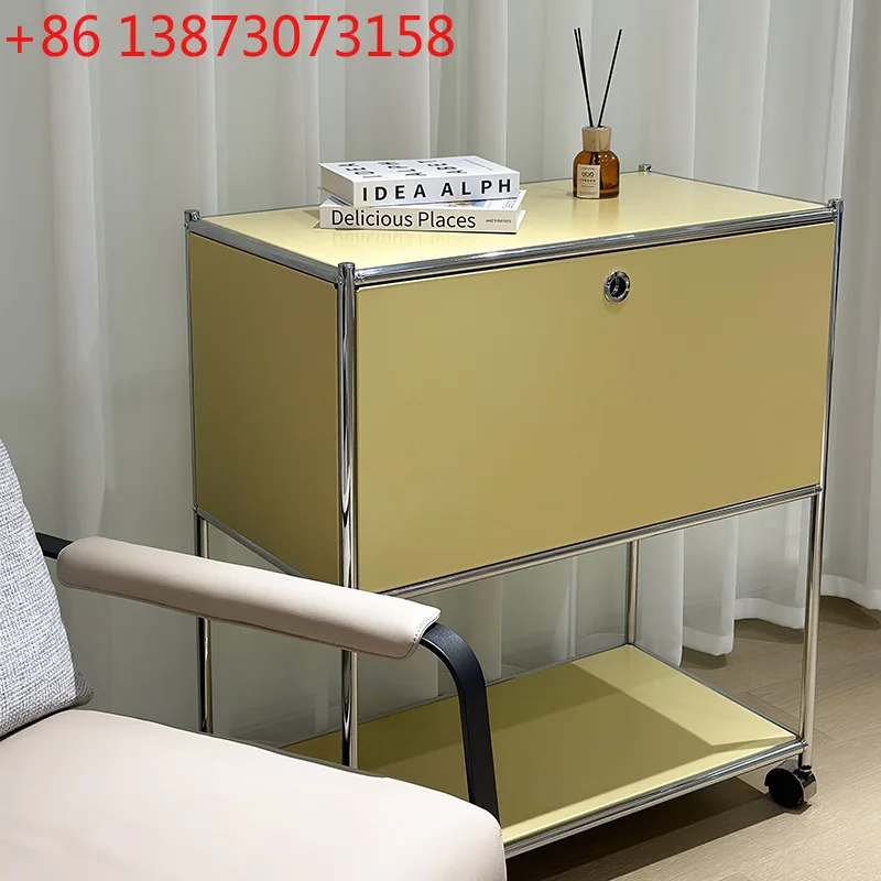 Wrought iron leather edge cabinet Internet celebrity ins wind module stainless steel storage chest of drawers USM locker