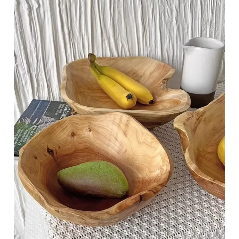 Japanese creative home living room fruit bowl environmentally friendly custom wooden bowl with fir root fruit plate