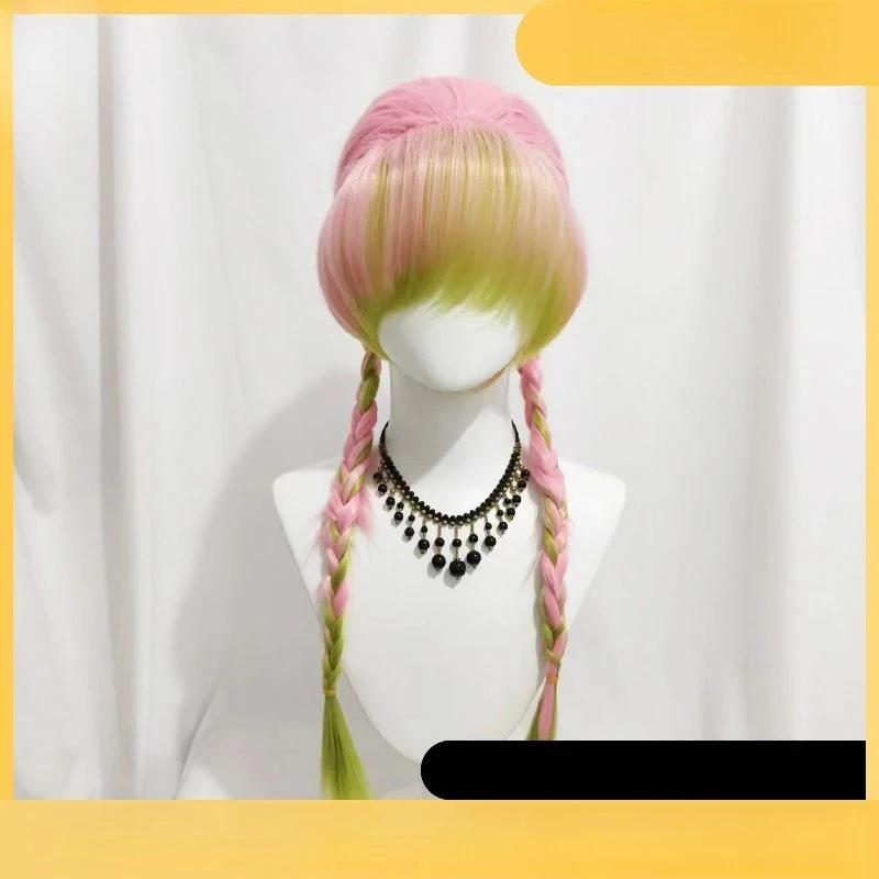 

Парик для косплея Demon Slayer Mitsuri Kanroji: розовое и зеленое длинные волосы с эффектом омбре и косичками