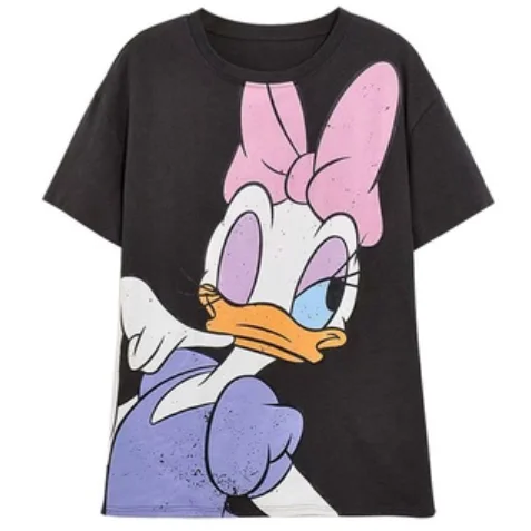 Disney Donald Daisy Duck Cartoon Print Black Women T-Shirt O-Neck Pullover Short Sleeve Casual Sweet Streetwear Loose Tee Tops
