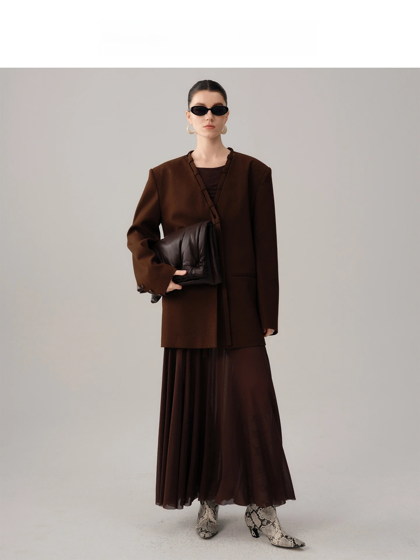 

Audrey Wang Japanese Sle V-Ne Suit Women's Loose Fit Long Sve Coat Autumn New Design Sensation Pure Color One Button