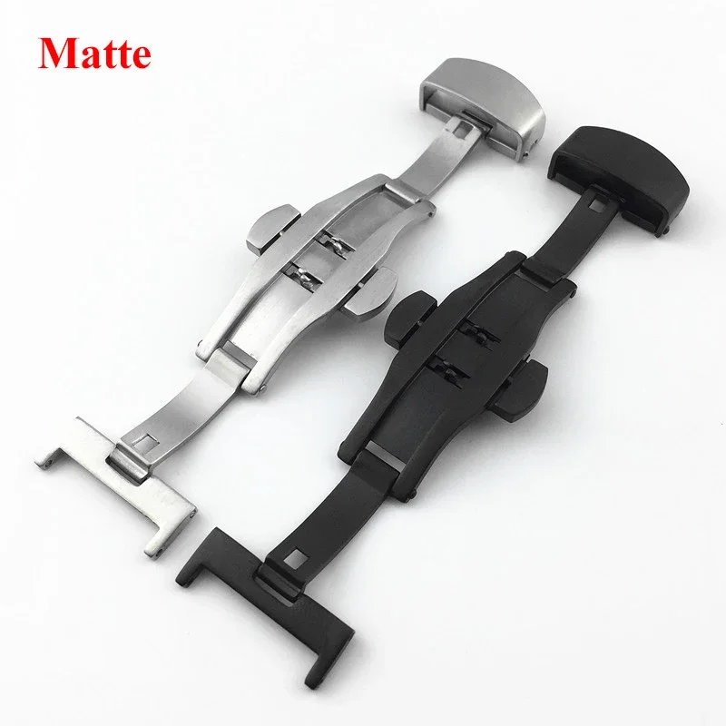 Edelstahl-Uhrenschnalle mit Schmetterlingsfalte, polnisches, mattes Band, Verschluss 10, 12, 14, 16, 18, 20, 22 mm, Silber, Schwarz, Roségold, Uhrenknöpfe