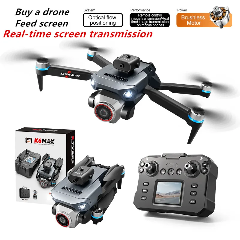 

Professional brushless drone K6 with screen 6k HD ESC Aerial camera WiFi FPV Obstacle avoidance quadcopter RC helicopter Toy Gif
