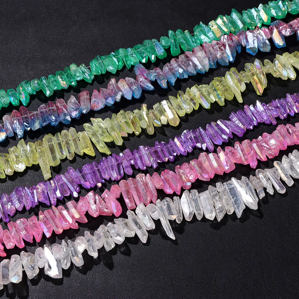 Rough Top Drilled Natural Crystal Quartz Point Beads Cut Crystal Stick Pendants Jewelry Making Crown Earring Necklace Supplier