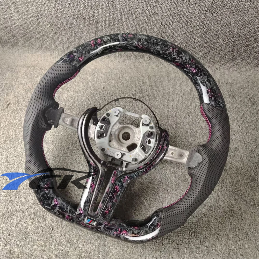 

Customized Pink Forged Carbon Fiber Steering Wheel with Black Leather for 2018 BMW X5 Auto Parts