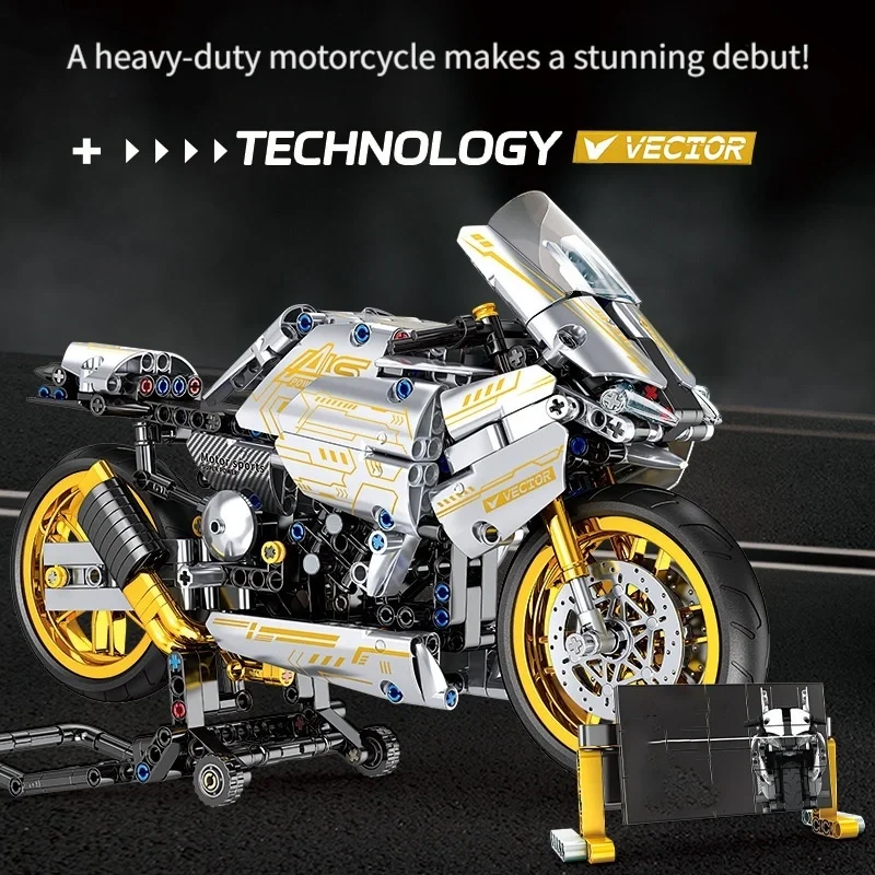 مجموعة مكعبات بناء الدراجة النارية البلاتينية مكونة من 2456 قطعة - ناقل حركة ميكانيكي ومكبس متحرك |     عرض مشروع سطح المكتب - هدايا عيد الهالوين إلى عيد الحب