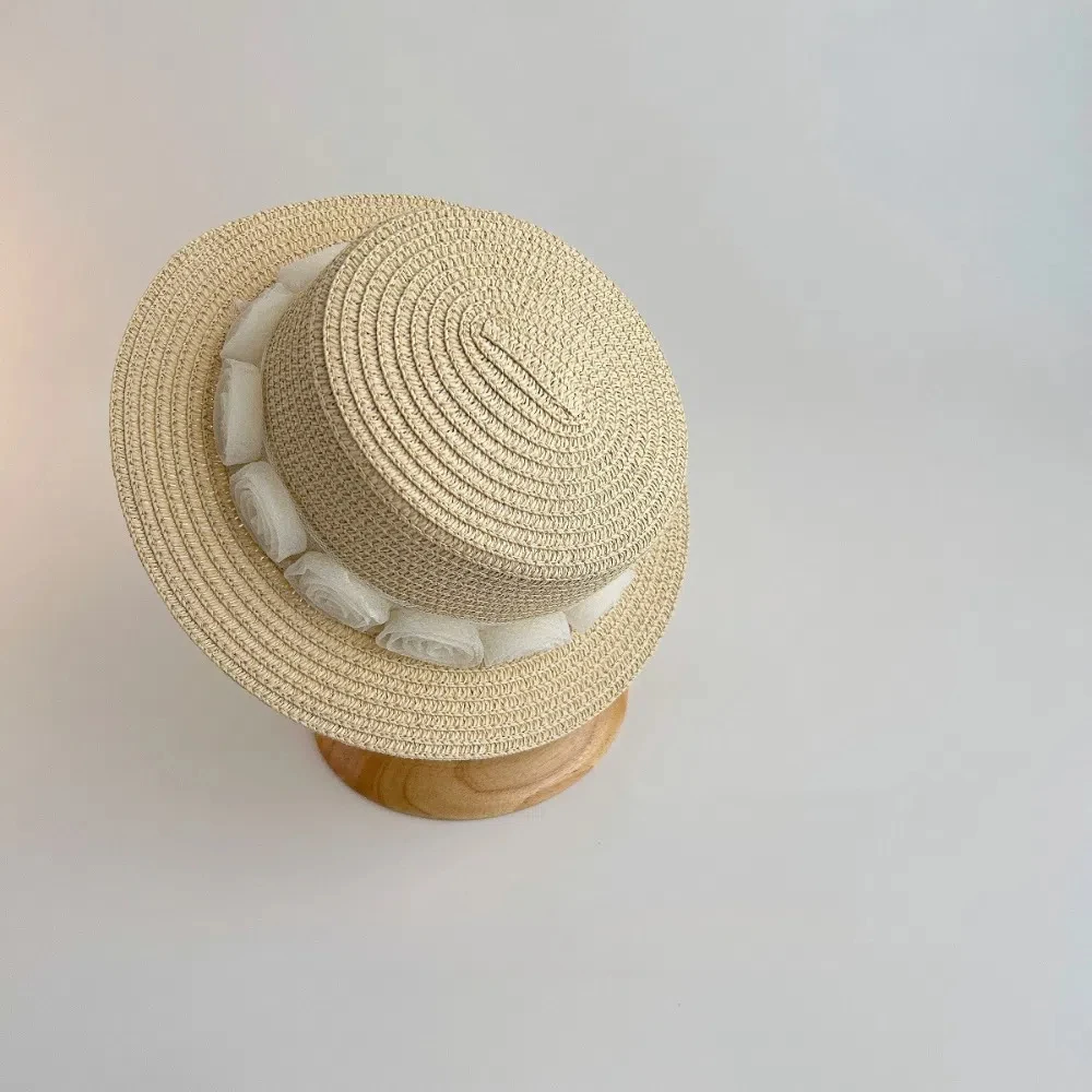 

Trendy Summer Baby Straw Caps Beach French Flower Lace Straw Hat Travel Vacation Children Sun Hat for Girls