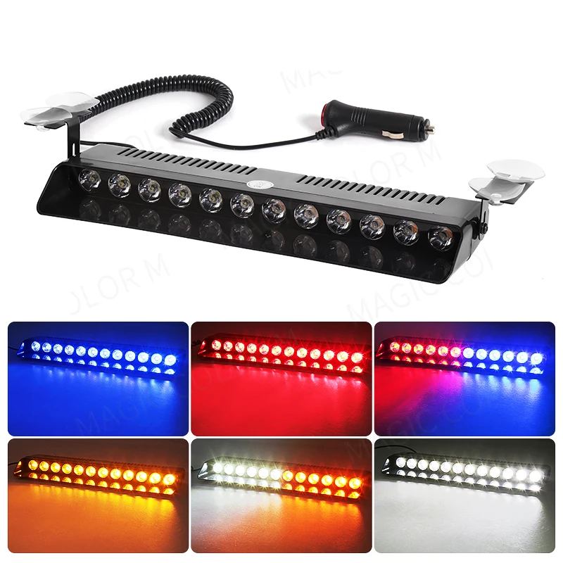 

12 LED Car Strobe Light Flash Warning Signal Beacon Police Fireman Emergency Windshield Trailer Vehicle Indicators Waterproof