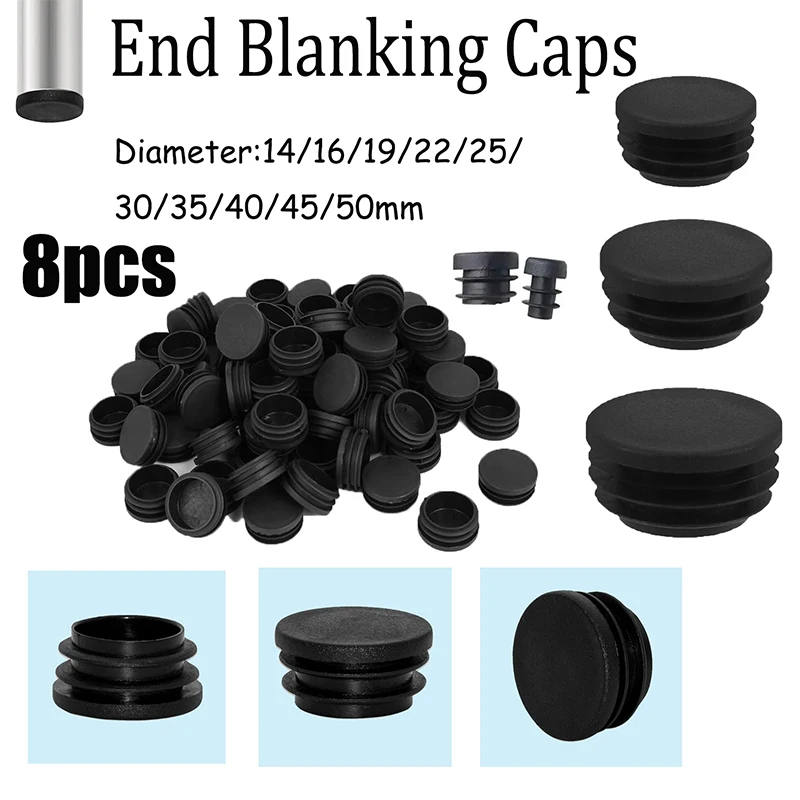 8pcs 14/16/19/22/25/30/35/40/45/50mm Round Plastic Black Blanking End Cap Tube Pipe Insert Plug