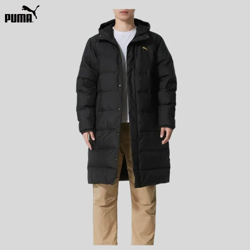 PUMA Winter New Men's Long Down Jacket Casual Sports Black Hooded Jacket 692851-01