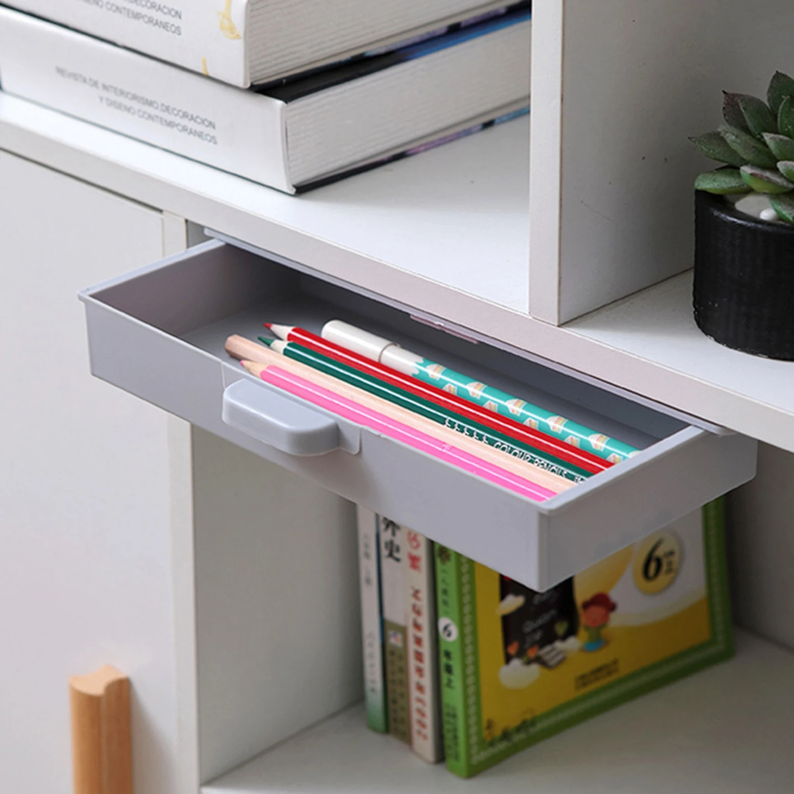 Adhesive Under Desk Drawer Organizer Hidden Storage Box No Drill Install Hidden Drawer Storage Box For Pen Ruler Office Supplies
