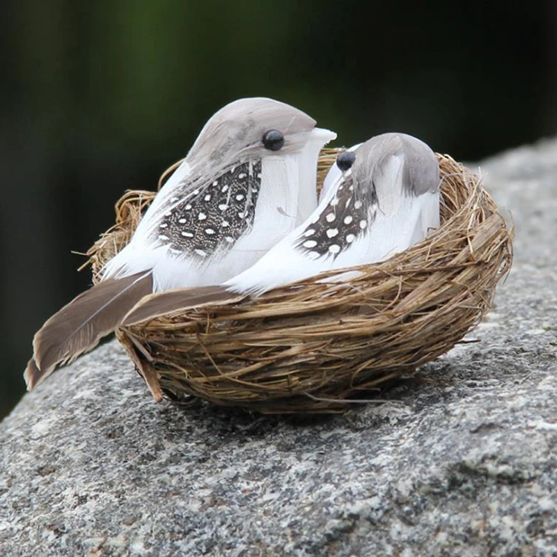 Simulation Fake Bird Nest Desktop Ornament Nature 9cm Circle Bird Cage Set Photography Props Gardening Decoration