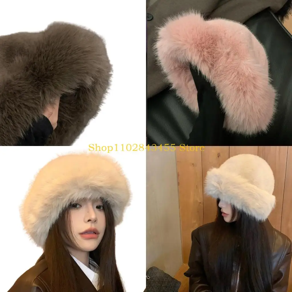 49MC Sweet Girls Plush Bucket Hat Cute Ladies Fisherman Cap Russian Style Woman Teens Casual Winter Shopping Keep Warm Hat