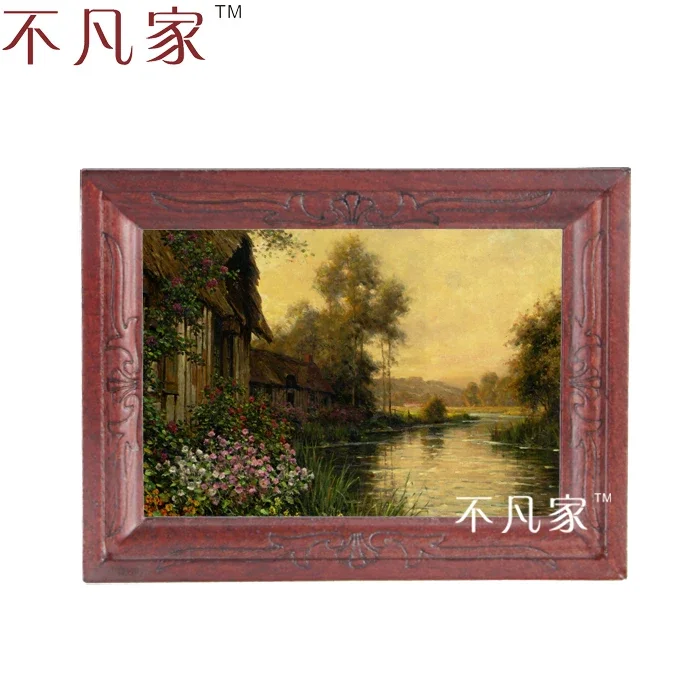 Dollhouse Wholesale 1:12 scale miniature classical a village and a stream oil Home Decorations Painting Frame E-9