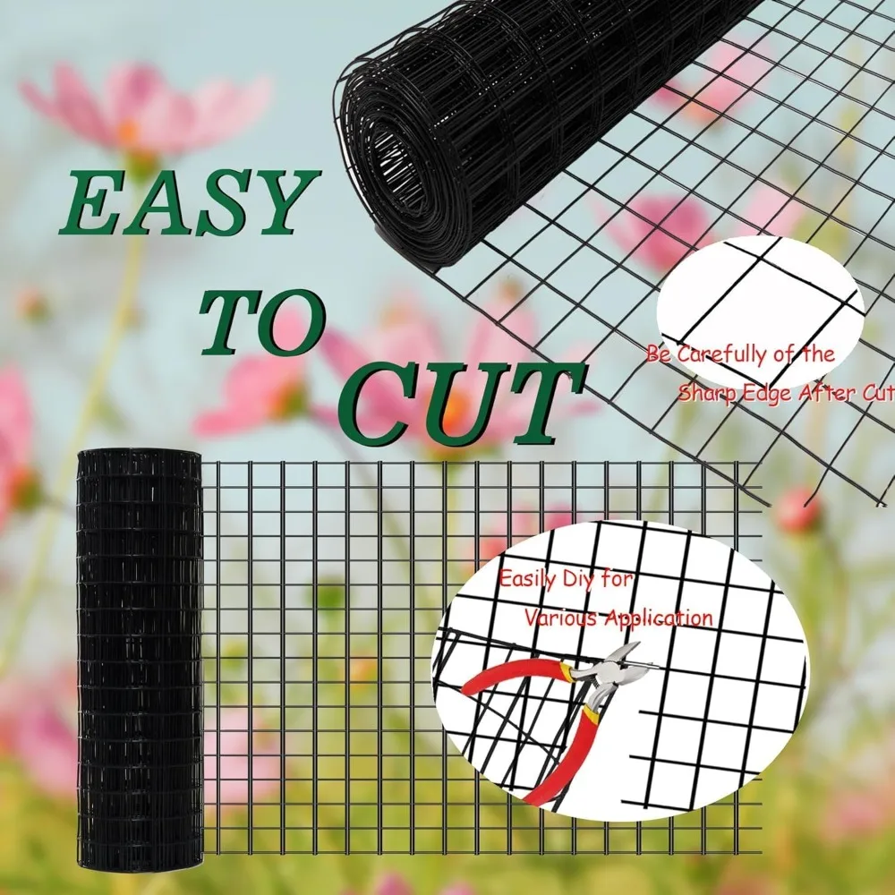 

Black Metal Garden Fence Roll, 48in H x 100ft L, PVC Coated Welded Wire Mesh for Yard Protection