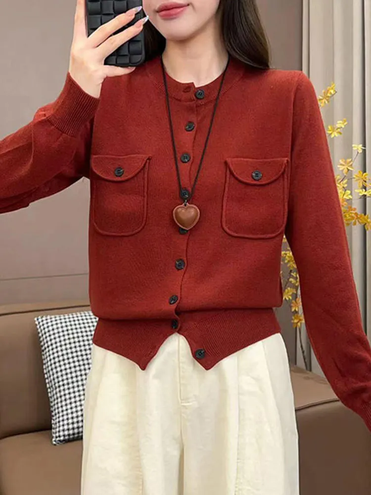 

Laid-ba Sle Single Button Design Knitted Pure Color Long Sve round Ne Open Cardigan Faionable Retro New Model