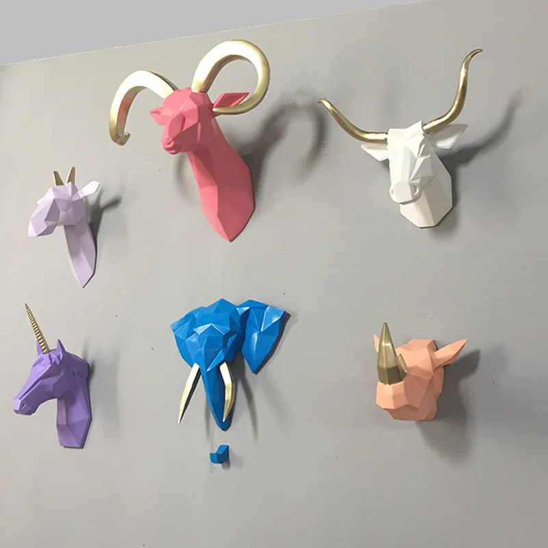 Modern home living room entrance wall decoration ornament rhino elephant one-horned horse deer head wall decoration