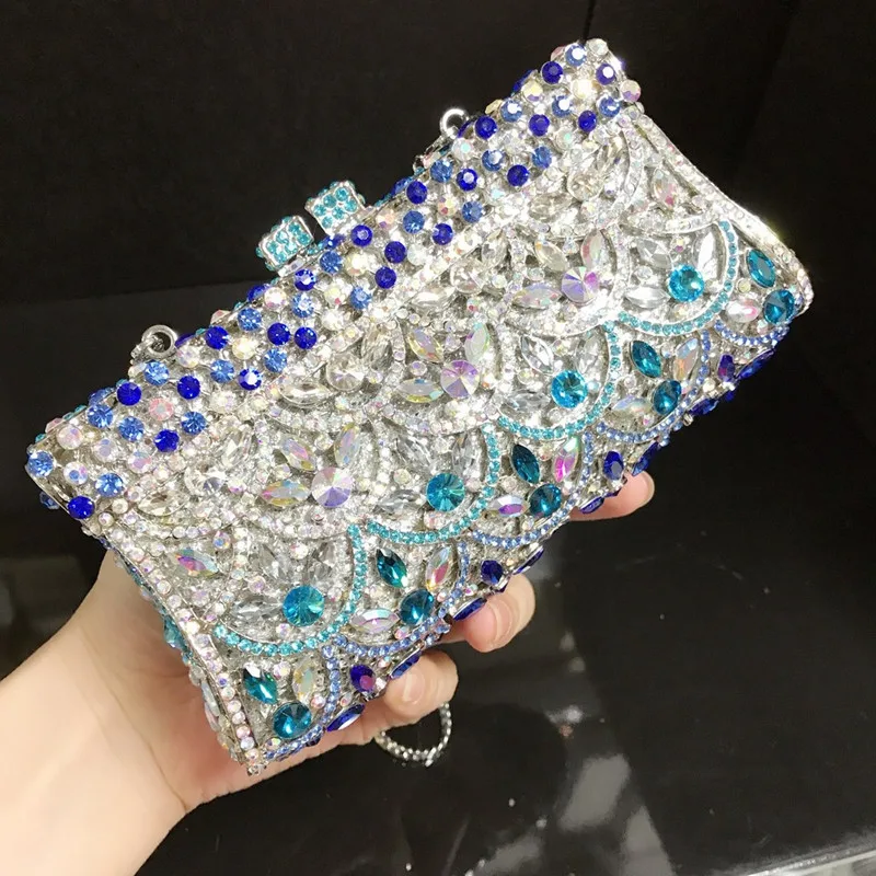 Imagem -03 - Mini Embreagem de Strass com Pedras Grandes para Mulheres Bolsas para Noite Bolsas Florais para Festa de Casamento Bolsas para Noivas Vermelho e Azul