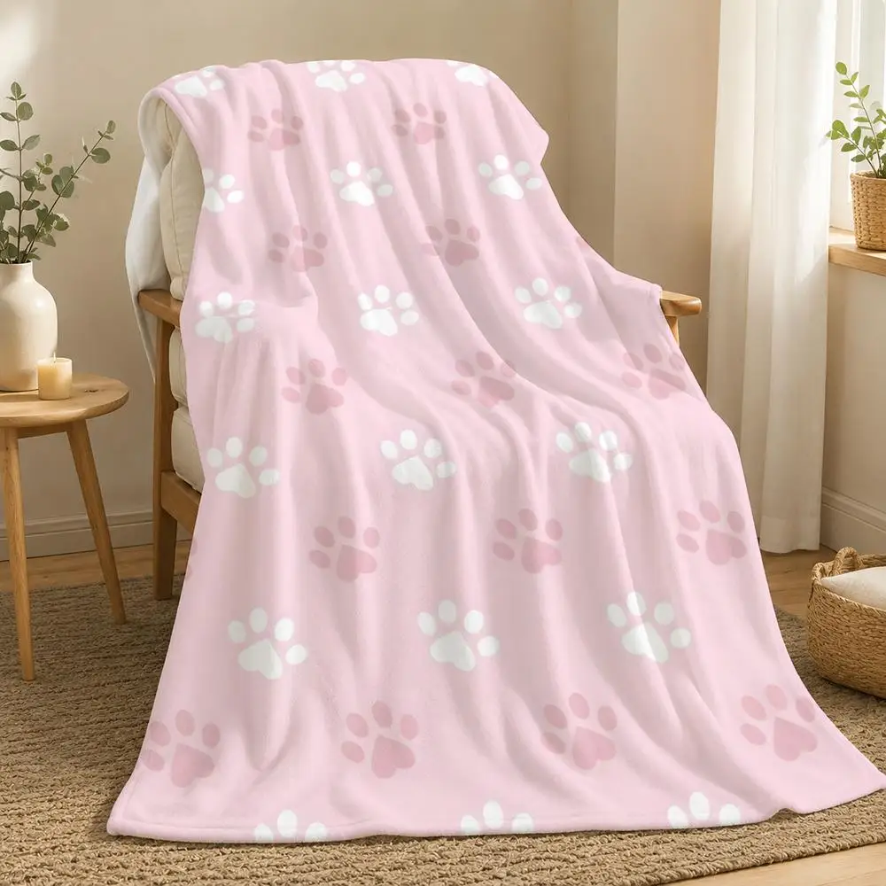 Dog Paw Prints Dog Pattern Throw 240g flannel blanket, suitable for sofas, beds, offices,  exquisite gift blankets