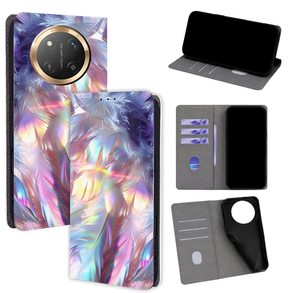 

Colorful Feather Magnetic Flip Phone Cover for Samsung Galaxy A04s M13 A51 A72 A52s A32 M32 A12 with Built-in Wallet Card Slots