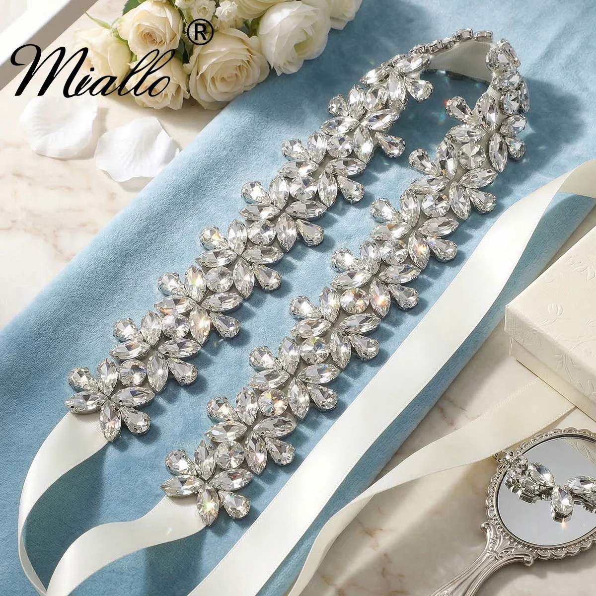 

Miallo Crystal Women's Belt Sparkling Marquise Rhinestone Bridal Gown Accessories Handcrafted Dress Sash Waistband