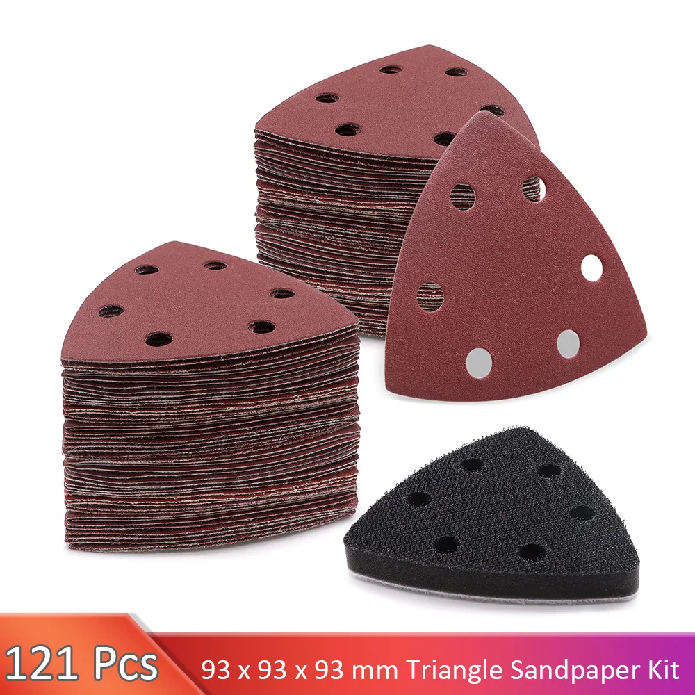 

VIBRATITE 121 PCS 93X93X93 mm Triangle Sanding Disc for Delta Sanders Sanding Sheet Set Grit 40/80/120/180/240/320, 6 Holes