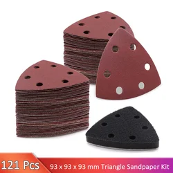 VIBRATITE 121 PCS 93X93X93 mm Triangle Sanding Disc for Delta Sanders Sanding Sheet Set Grit 40/80/120/180/240/320, 6 Holes