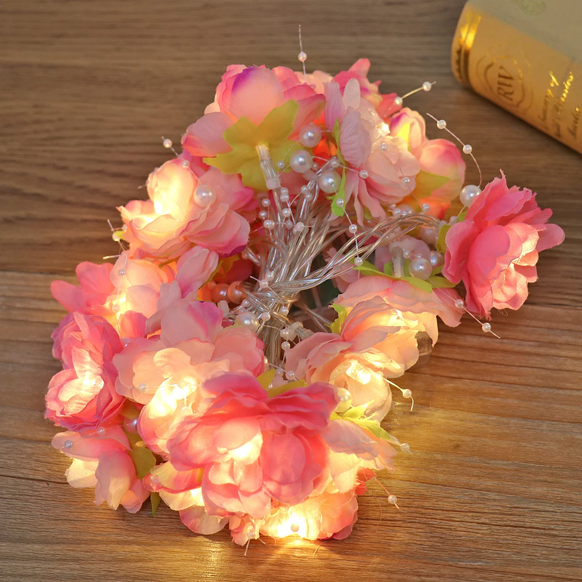 20 مصباح LED على شكل زهرة يعمل على سلسلة أضواء للديكور الداخلي وعيد الميلاد وحفلات الزفاف وأعياد الميلاد وحفلات المنزل باللون الوردي #4