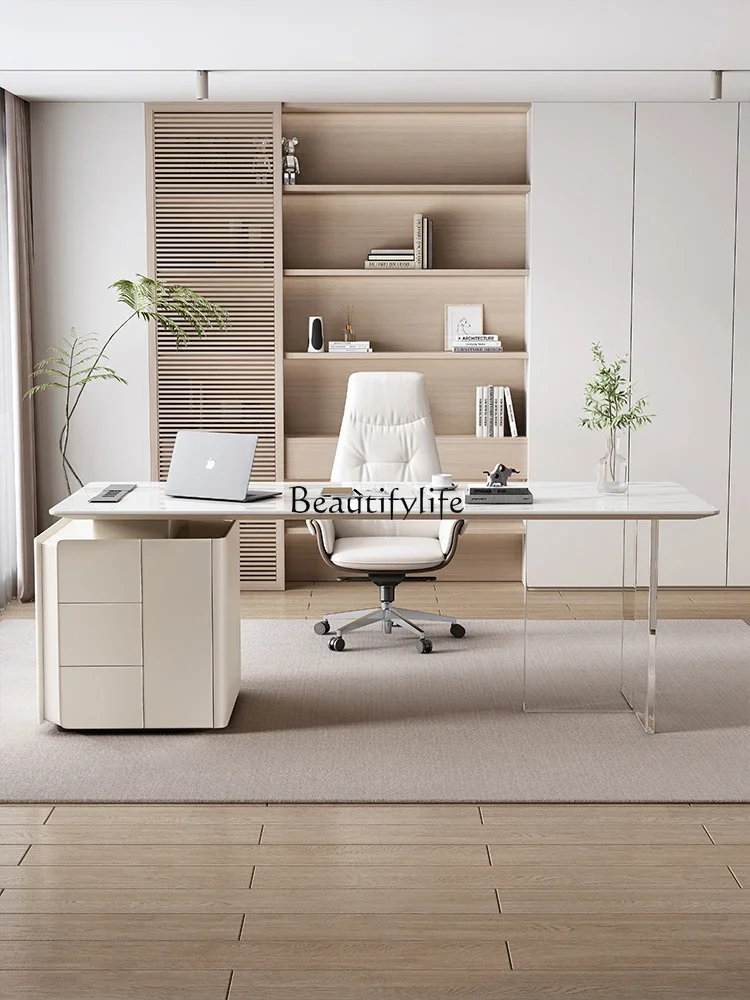 pg45Italian Minimalist Stone Plate Desk Home High-Grade Acrylic Suspended Computer Desk