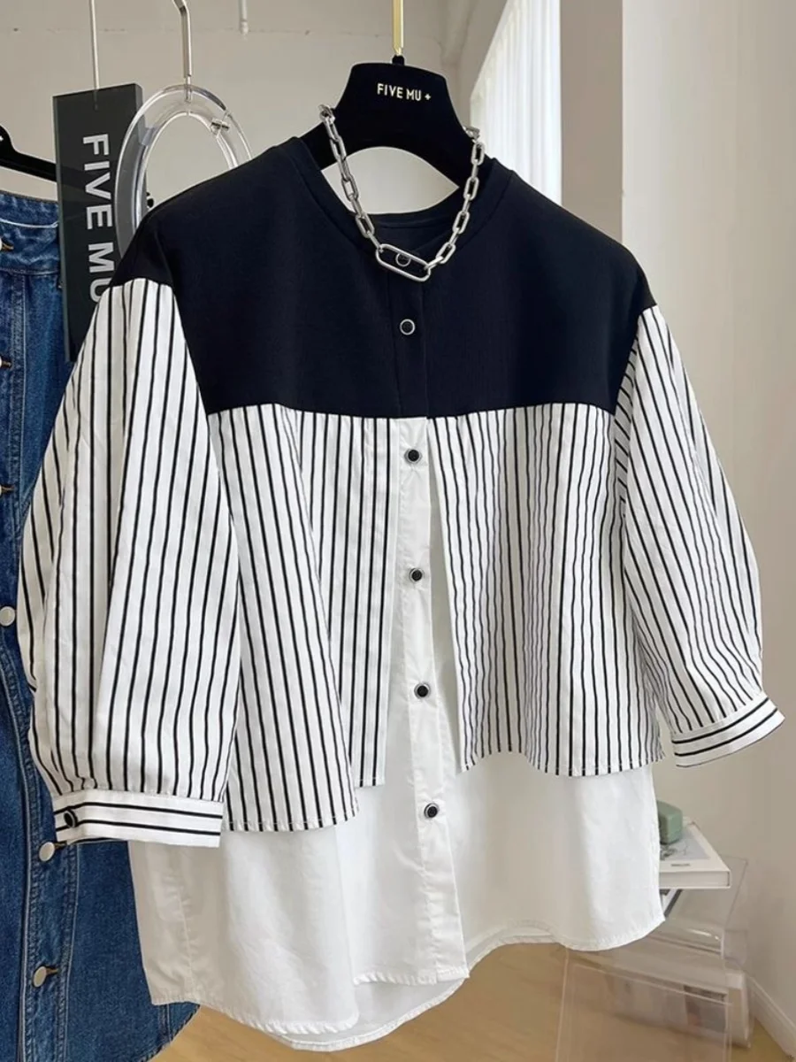 

Extra Large 300 Pou Striped Loose Svel irt Men's Spring Autumn Casual Outerwear Youth ular American Sle round...