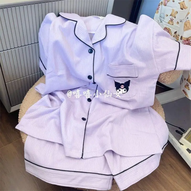 

Женская пижама Sanrio: милый комплект с Куроми в японском стиле, летний, с коротким рукавом и шортами, для дома и отдыха, для общежития