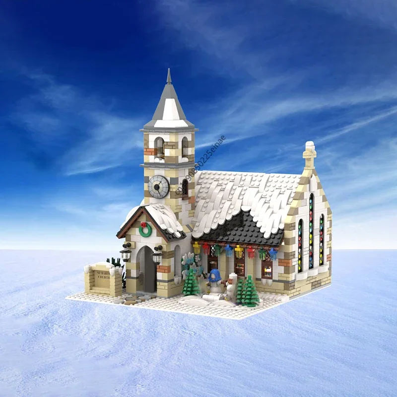 

1771pcs Santa Claus Christmas Winter Village Old Stone Church Building Blocks Bricks MOC Snow House Model Assembly Toy Kid Gifts