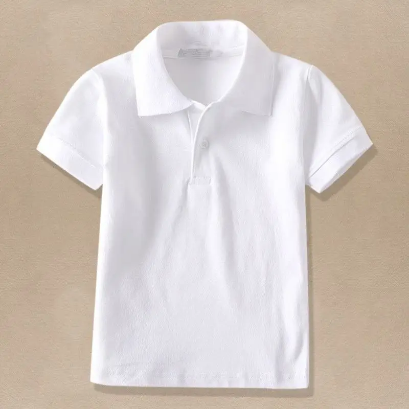 Summer Boys Short Sleeved Polo Shirts Elementary Students, School Older Children, White Lapel T-Shirts For Girls, Kindergarten