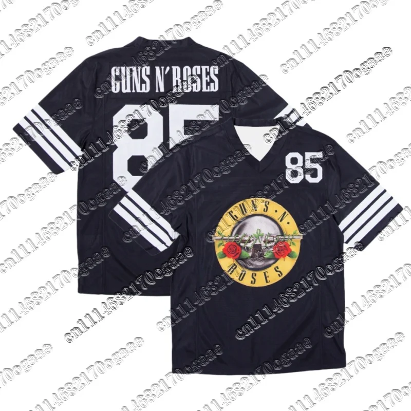Men Guns N' Roses 85 Graphic Football Jersey Y2K Oversized V‑Neck Short Sleeve Rock Band Streetwear Mesh Sport Tee