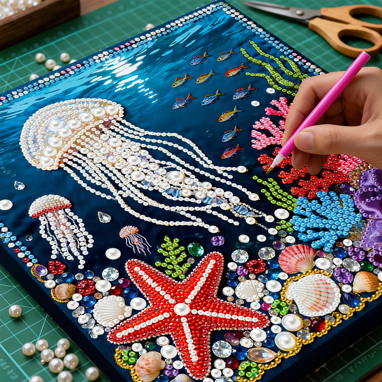 

Jellyfish DIY Pearl Painting Kit for Adults Home Wall Decor 25x25cm With Frame