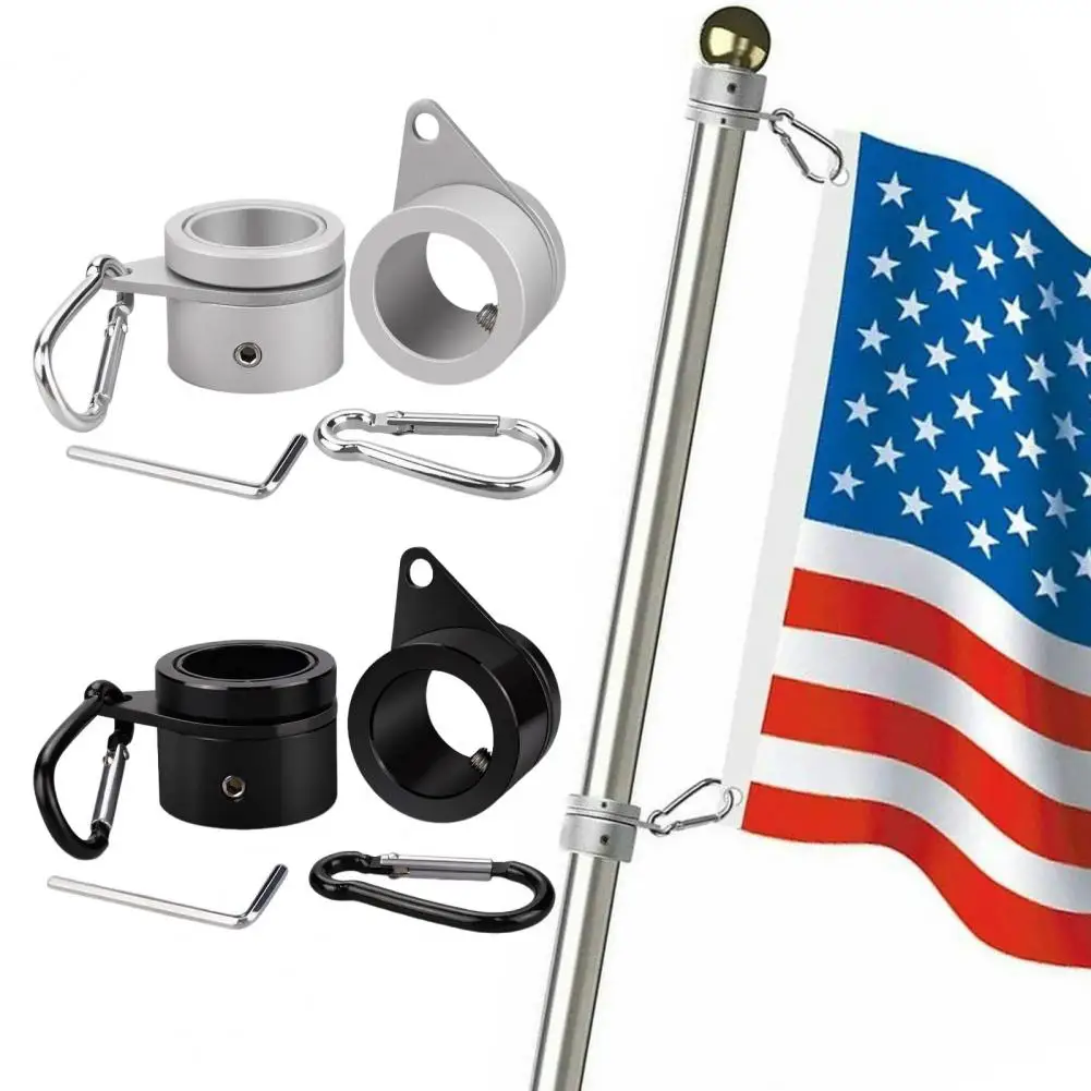 1 Set Flag Pole Ring with Carabiner Wrench Heavy Duty Alloy 360 Degrees Rotating Anti Wrap Tangle-free Flag Pole Mounting Ring C