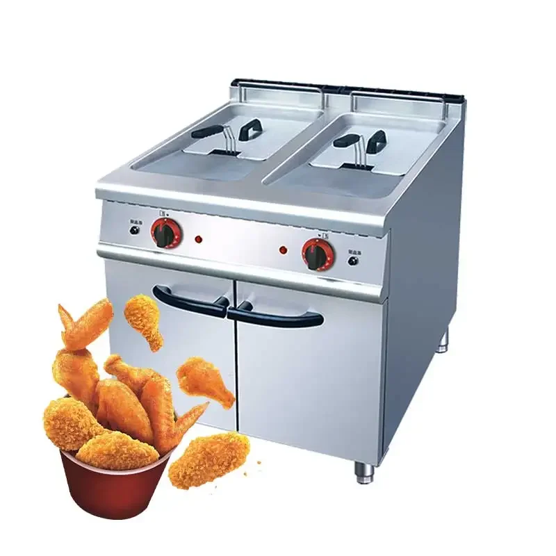 24*2L stainless steel catering equipment electric 2 tank deep fryer free standing fryer with cabinet for commercial restaurant